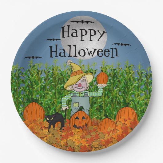 Scarecrow Happy Halloween Paper-Borden Papieren Bordje (Voorkant)