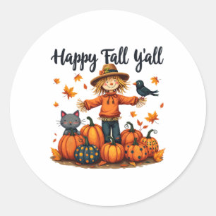 Scarecrow Happy Herfst Y'all Thanksgiving Hallowee Ronde Sticker