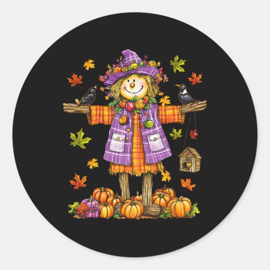 Scarecrow Herfst Herfst Seizoen Pompoen Thanksgivi Ronde Sticker (Voorkant)