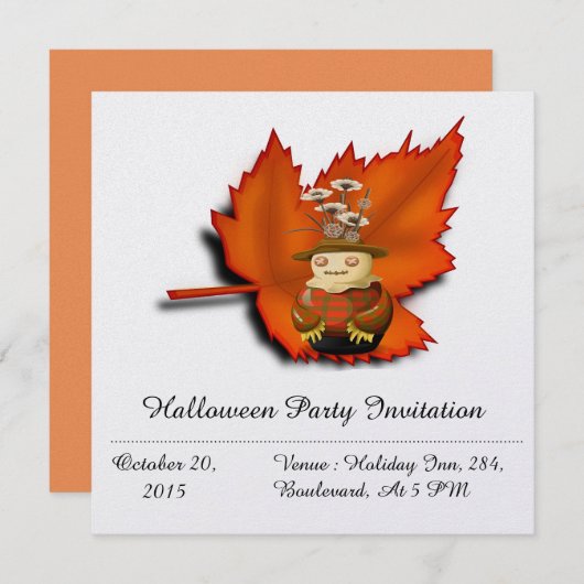 Scarecrow Herfst Maple Foliage Party Invitation Kaart (Voorkant / Achterkant)