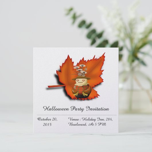 Scarecrow Herfst Maple Foliage Party Invitation Kaart (Staand voorkant)