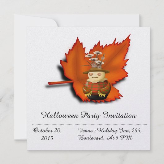 Scarecrow Herfst Maple Foliage Party Invitation Kaart (Voorkant)