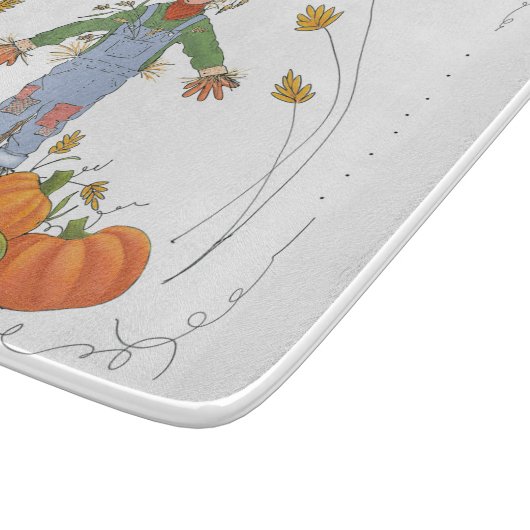 Scarecrow in Pumpkin Patch Cute Waterverf Snijplank (Hoek)