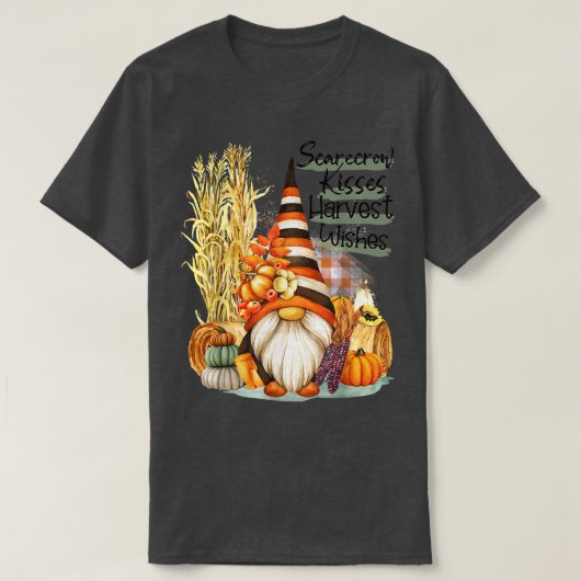 Scarecrow Kisses Harvest Wishes Gnome Pumpkin dan T-shirt (Design voorkant)