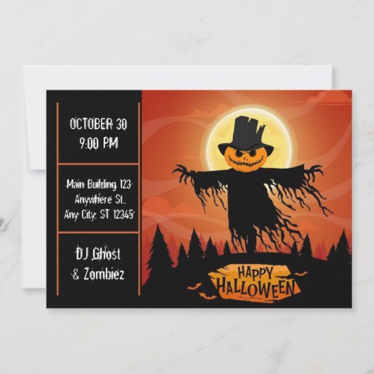 Scarecrow Moonlight Halloween Party Invitation Kaart (Voorkant)