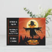 Scarecrow Moonlight Halloween Party Invitation Kaart (Staand voorkant)