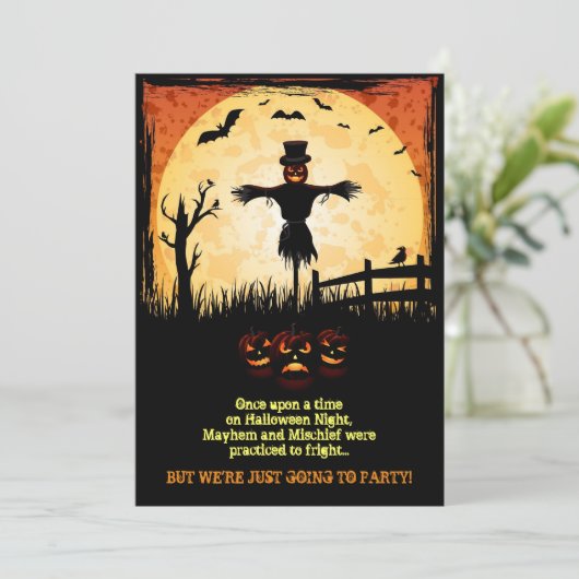 Scarecrow Moonlight Halloween Party nodigt uit Kaart (Staand voorkant)