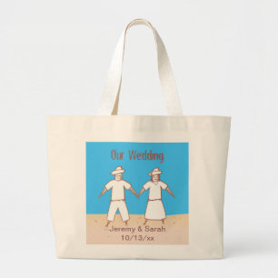 Scarecrow paar onze Halloween bruiloft Grote Tote Bag