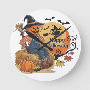 Scarecrow Pompoen Halloween Rustieke Vibes Art Ronde Klok
