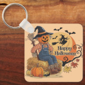 Scarecrow Pompoen Halloween Rustieke Vibes Art Sleutelhanger (Voorkant)