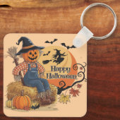 Scarecrow Pompoen Halloween Rustieke Vibes Art Sleutelhanger (Achterkant)