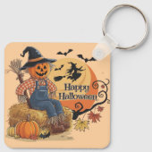 Scarecrow Pompoen Halloween Rustieke Vibes Art Sleutelhanger (Achterkant)