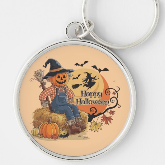 Scarecrow Pompoen Halloween Rustieke Vibes Art Sleutelhanger (Voorkant)