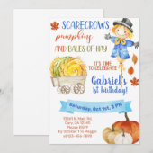 Scarecrow pumpkins bales van hay-verjaardagsuitnod kaart (Voorkant / Achterkant)