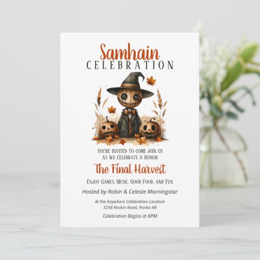 Scarecrow Samhain Harvest Halloween Party Kaart (Staand voorkant)