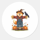 Scarecrow Samoyed Dog Ronde Sticker (Voorkant)