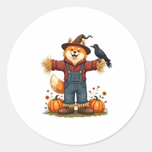 Scarecrow Samoyed Dog Ronde Sticker (Voorkant)