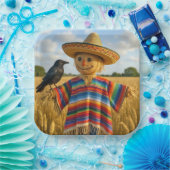Scarecrow Wearing a Sombrero and Poncho Papieren Bordje (Feest)