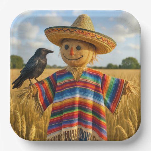 Scarecrow Wearing a Sombrero and Poncho Papieren Bordje (Voorkant)