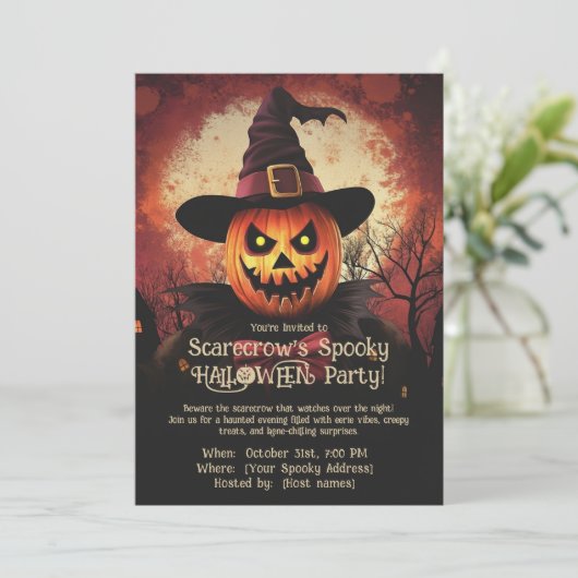Scarecrow's Spooky Halloween Party! Uitnodiging (Staand voorkant)