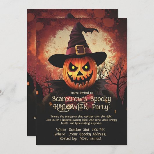 Scarecrow's Spooky Halloween Party! Uitnodiging (Voorkant / Achterkant)