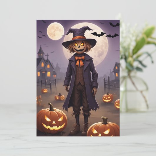 Scarecrow's Spooky Harvest - Halloween Gift Kaart (Staand voorkant)