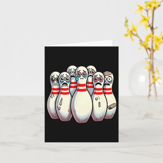 Scared Bowling Pins Cartoon Fun Bowler Humorous Me Kaart (Gele Bloem)