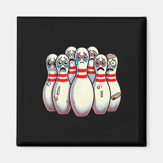 Scared Bowling Pins Cartoon Fun Bowler Humorous Me Magneet (Voorkant)