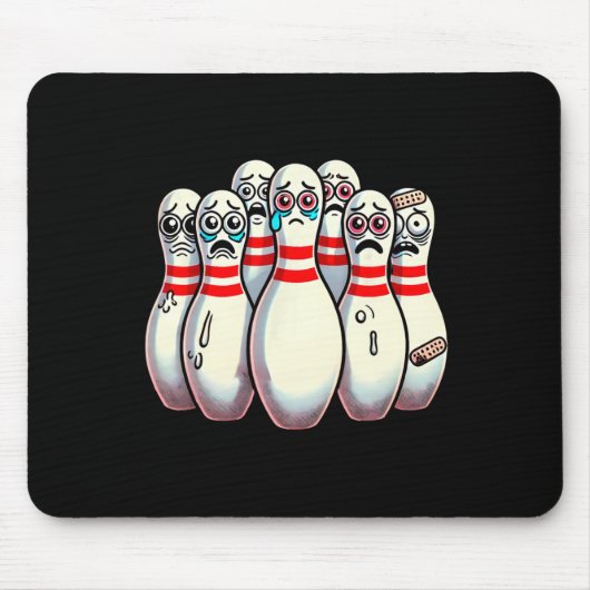 Scared Bowling Pins Cartoon Fun Bowler Humorous Me Muismat (Voorkant)