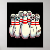 Scared Bowling Pins Cartoon Fun Bowler Humorous Me Poster (Voorkant)
