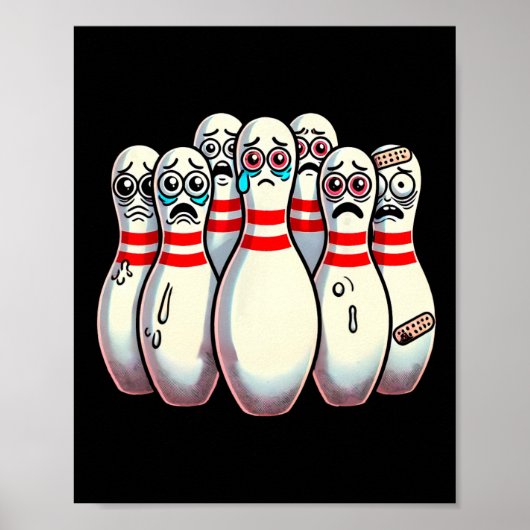 Scared Bowling Pins Cartoon Fun Bowler Humorous Me Poster (Voorkant)