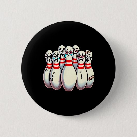 Scared Bowling Pins Cartoon Fun Bowler Humorous Me Ronde Button 5,7 Cm (Voorkant)