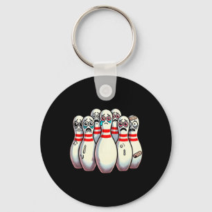 Scared Bowling Pins Cartoon Fun Bowler Humorous Me Sleutelhanger