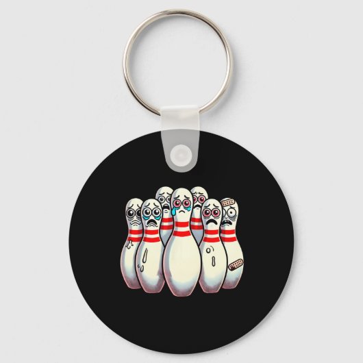 Scared Bowling Pins Cartoon Fun Bowler Humorous Me Sleutelhanger (Voorkant)