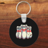 Scared Bowling Pins Cartoon Fun Bowler Humorous Me Sleutelhanger (Voorkant)