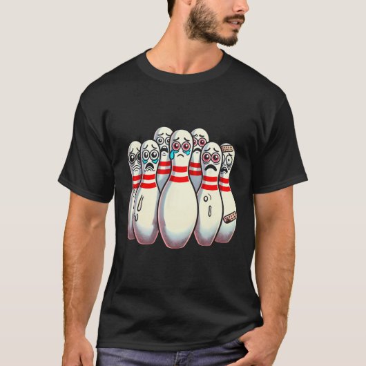 Scared Bowling Pins Cartoon Fun Bowler Humorous Me T-shirt (Voorkant)