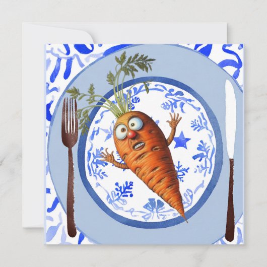 Scared Carrot Christmas Dinner setting Groenten Feestdagenkaart (Voorkant)