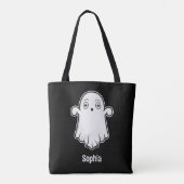 Scared Cartoon Ghost Met Gepersonaliseerde Naam Zw Tote Bag (Achterkant)