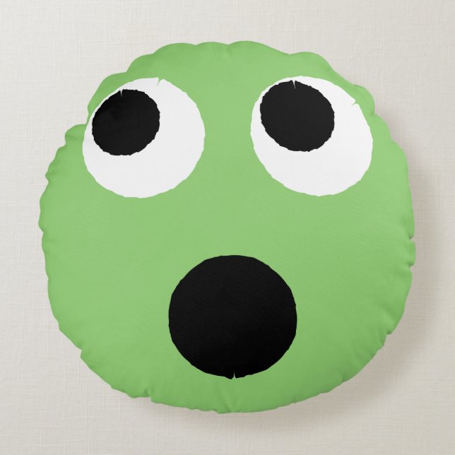 Scared Face Green Emoticon Emoji Rond Kussen (Voorkant)