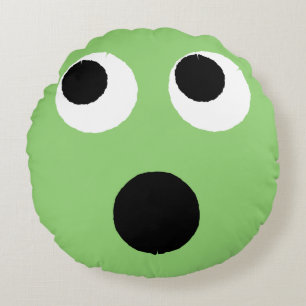 Scared Face Green Emoticon Emoji Round Pillow Rond Kussen