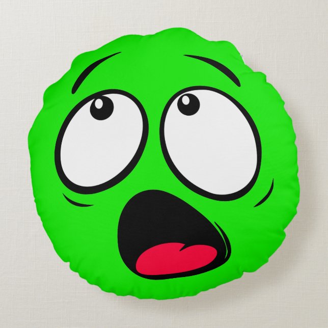 Scared Green Dayglow Emoji Round Pillow Rond Kussen (Achterkant)