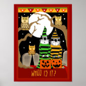 Scared Halloween Cats Trick of Trewith Owls Poster (Voorkant)