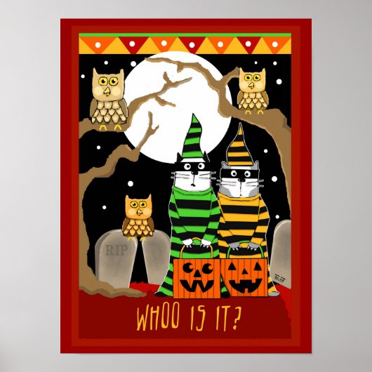 Scared Halloween Cats Trick of Trewith Owls Poster (Voorkant)