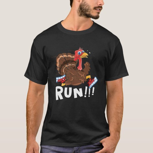 Scared Turkey Run Thanksgiving Running Turkey Tro T-shirt (Voorkant)