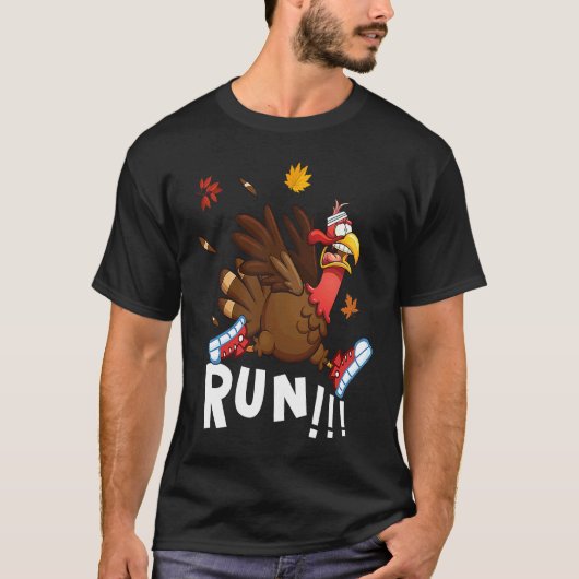 Scared Turkey Run  Thanksgiving Running Turkey Tro T-shirt (Voorkant)