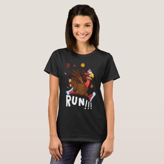 Scared Turkey Run  Thanksgiving Running Turkey Tro T-shirt (Voorkant volledig)
