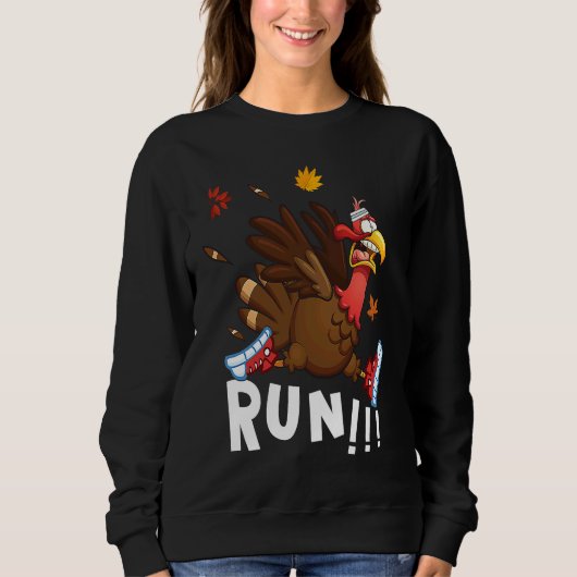 Scared Turkey Run  Thanksgiving Running Turkey Tro Trui (Voorkant)