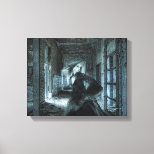 Scared Victoriaans Girl Ghost die in Hallway kan l Canvas Afdruk (Voorkant)