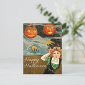 Scared Woman & Pumpkins  Halloween Briefkaart (Staand voorkant)