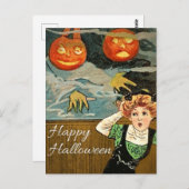 Scared Woman & Pumpkins  Halloween Briefkaart (Voorkant / Achterkant)